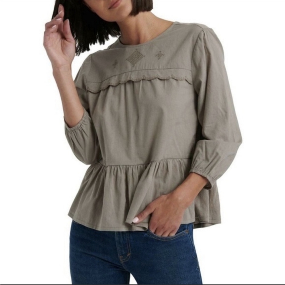 Lucky Brand Embroidered Peplum Blouse Size Large